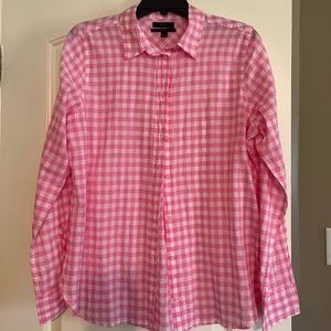 J Crew Classic Pink & White Gingham Plaid Button Down Shirt 12